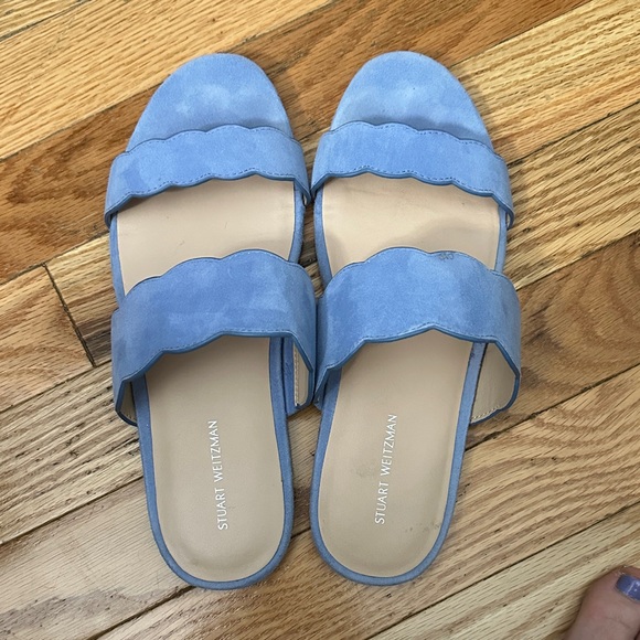 Stuart Weitzman Shoes - Stuart Weitzman Blue Santorini Scallop Slide Sandals size‎ 7